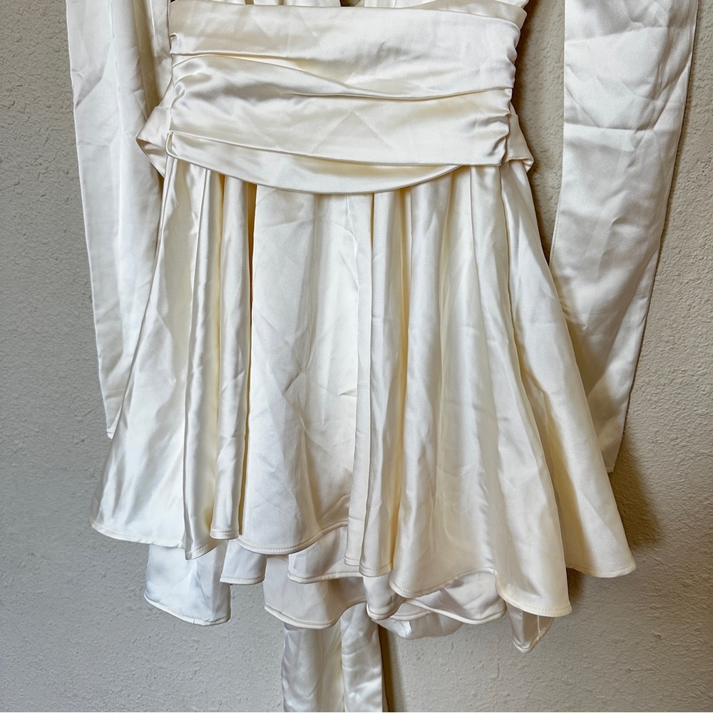 House of CB Cream Long-Sleeve Open-Back Mini Dress - Picture 10 of 15